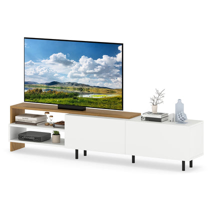 Modern TV Stand for 80 Inches TVs with Storage Shelves and Cabinets, White