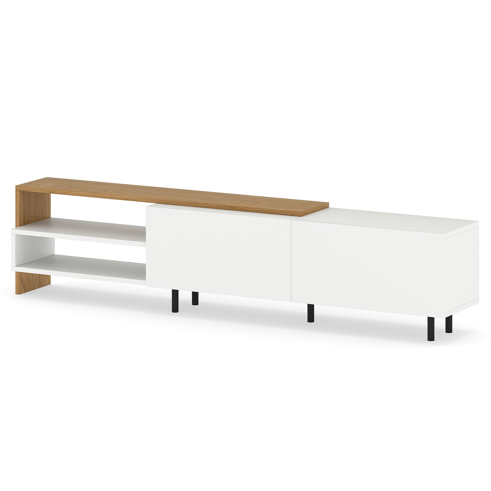Modern TV Stand for 80 Inches TVs with Storage Shelves and Cabinets, White Entertainment Centers & TV Stands White at Gallery Canada
