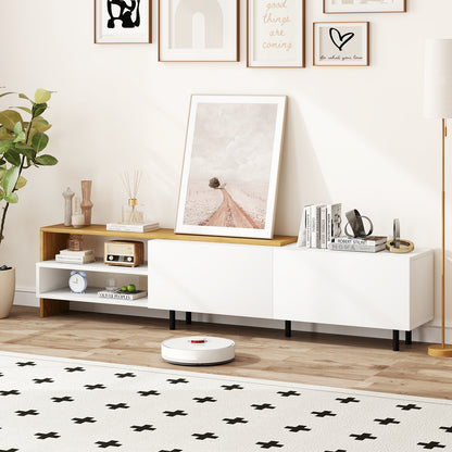 Modern TV Stand for 80 Inches TVs with Storage Shelves and Cabinets, White