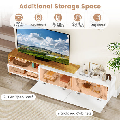 Modern TV Stand for 80 Inches TVs with Storage Shelves and Cabinets, White