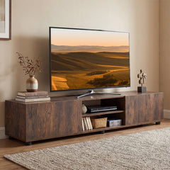 Modern TV Stand For 70" TVs, 2 Doors And Shelves, Brown