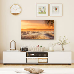 Modern TV Stand For 70" TVs, 2 Doors And Open Shelves, White