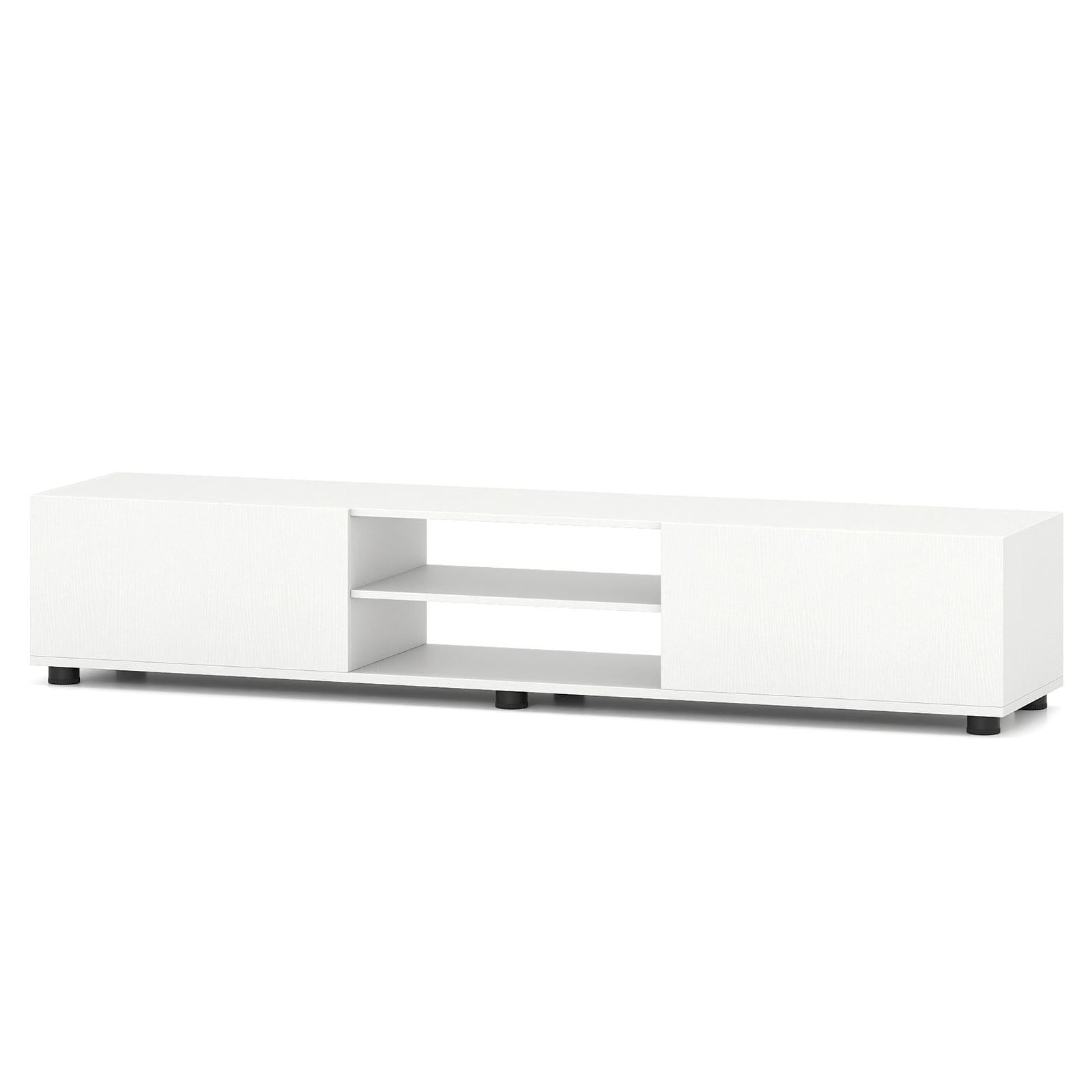 Modern TV Stand For 70" TVs, 2 Doors And Open Shelves, White