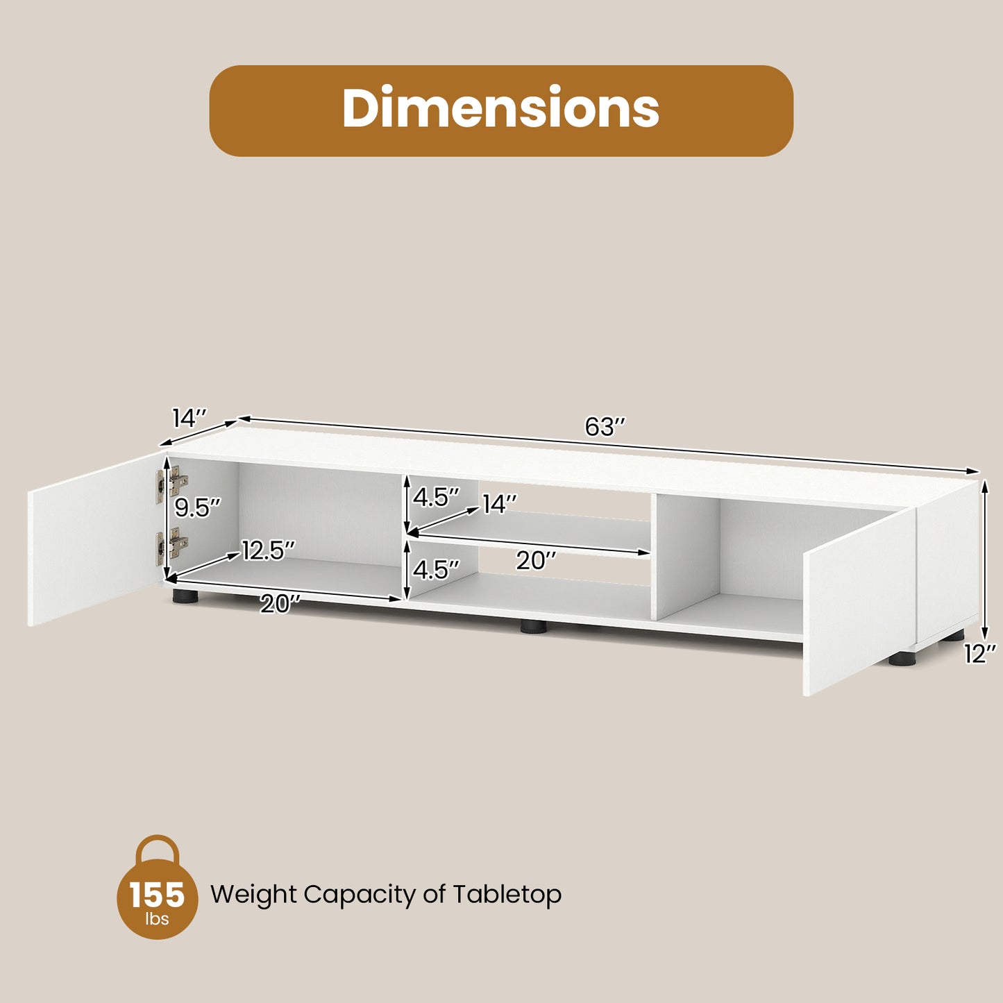Modern TV Stand For 70" TVs, 2 Doors And Open Shelves, White Entertainment Centers & TV Stands at Gallery Canada
