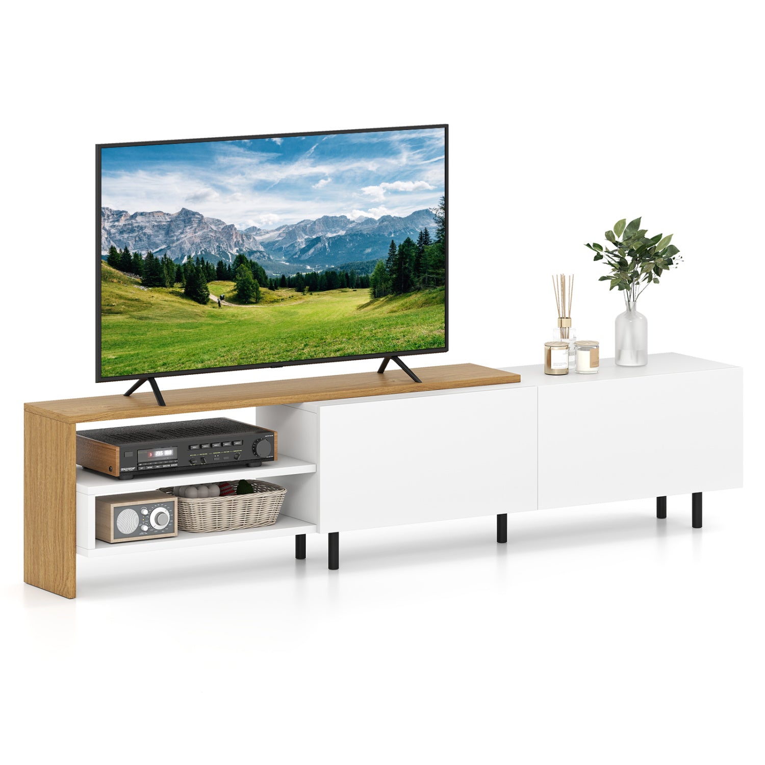 Modern TV Stand for 80 Inches TVs with Storage Shelves and Cabinets, White Entertainment Centers & TV Stands at Gallery Canada