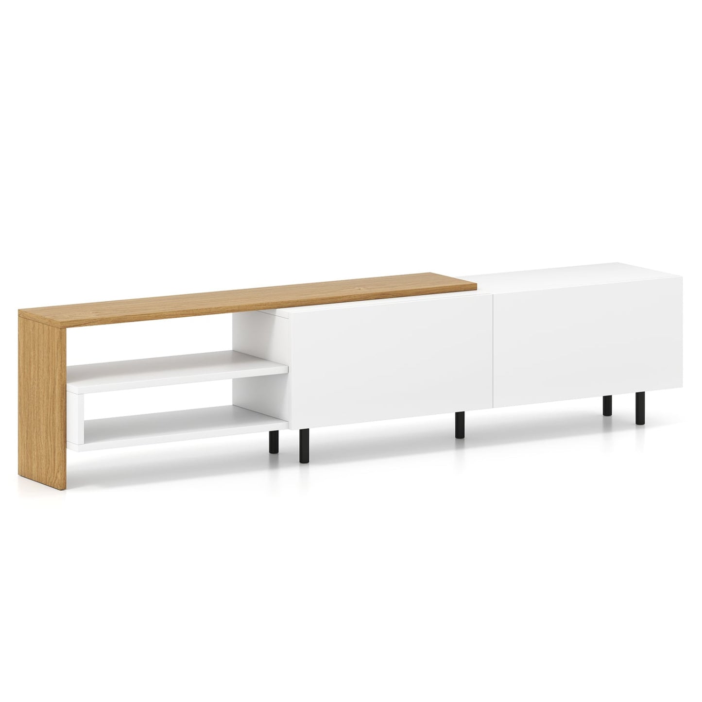 Modern TV Stand for 80 Inches TVs with Storage Shelves and Cabinets, White Entertainment Centers & TV Stands White at Gallery Canada
