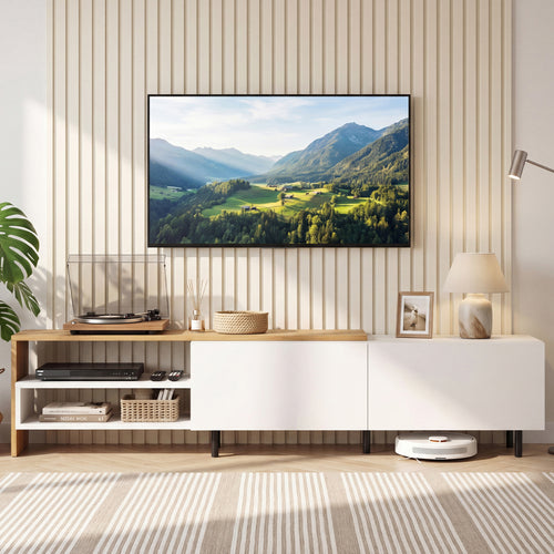 Modern TV Stand for 80 Inches TVs with Storage Shelves and Cabinets, White