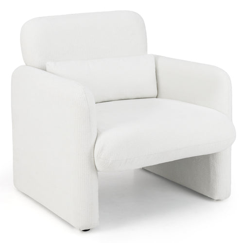 Modern Upholstered Chenille Accent Chair with Removable Lumbar Pillow, White