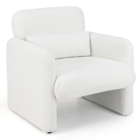 Modern Upholstered Chenille Accent Chair, White