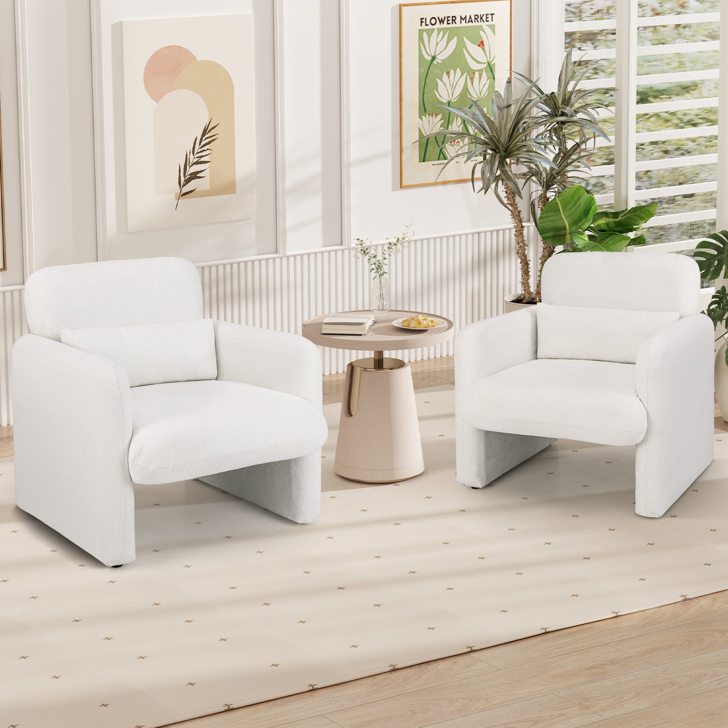 Modern Upholstered Chenille Accent Chair with Removable Lumbar Pillow, White Accent Chairs at Gallery Canada