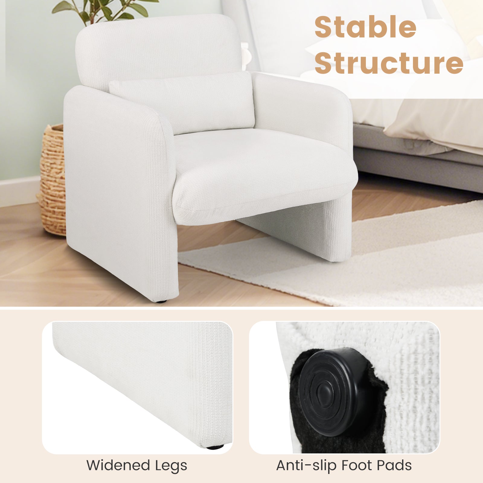 Modern Upholstered Chenille Accent Chair with Removable Lumbar Pillow, White Accent Chairs at Gallery Canada