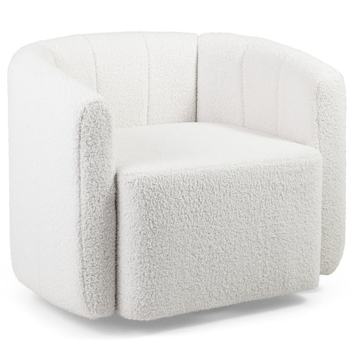 Modern Upholstered Sherpa Accent Chair, Curved Backrest, White