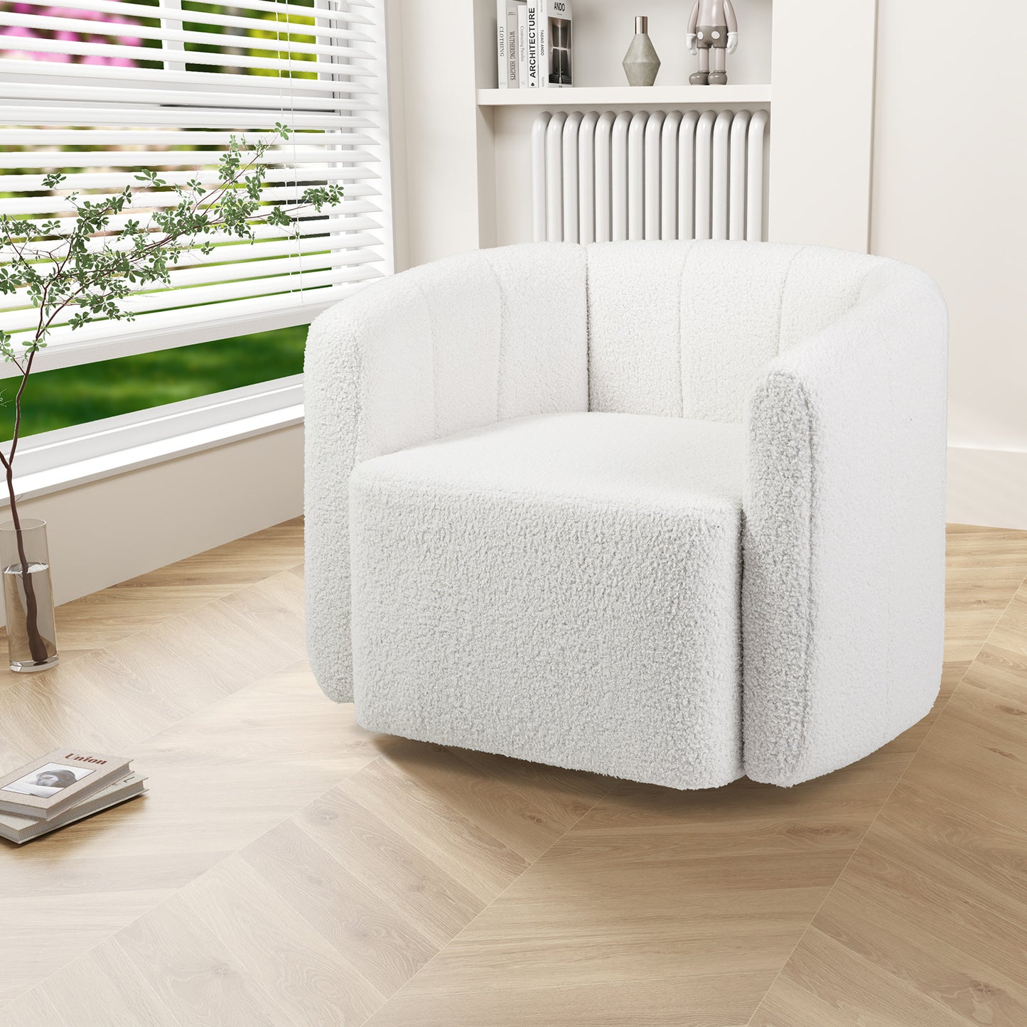 Modern Upholstered Sherpa Accent Chair, Curved Backrest, White Sofas & Loveseats at Gallery Canada