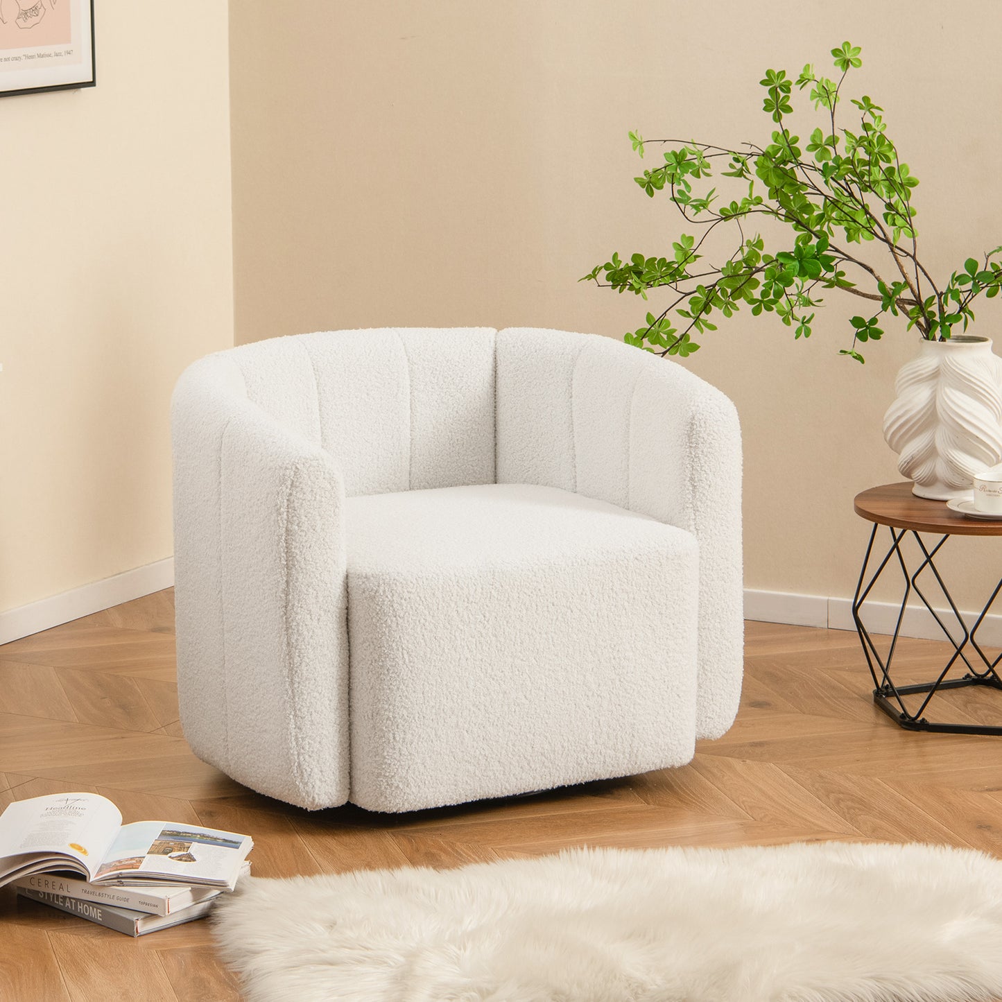 Modern Upholstered Sherpa Accent Chair, Curved Backrest, White Sofas & Loveseats at Gallery Canada