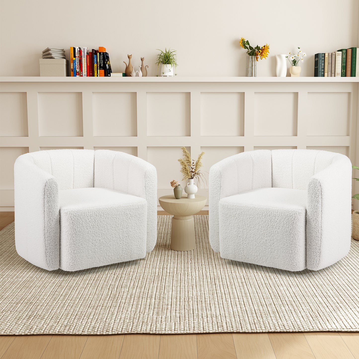 Modern Upholstered Sherpa Accent Chair, Curved Backrest, White Sofas & Loveseats at Gallery Canada