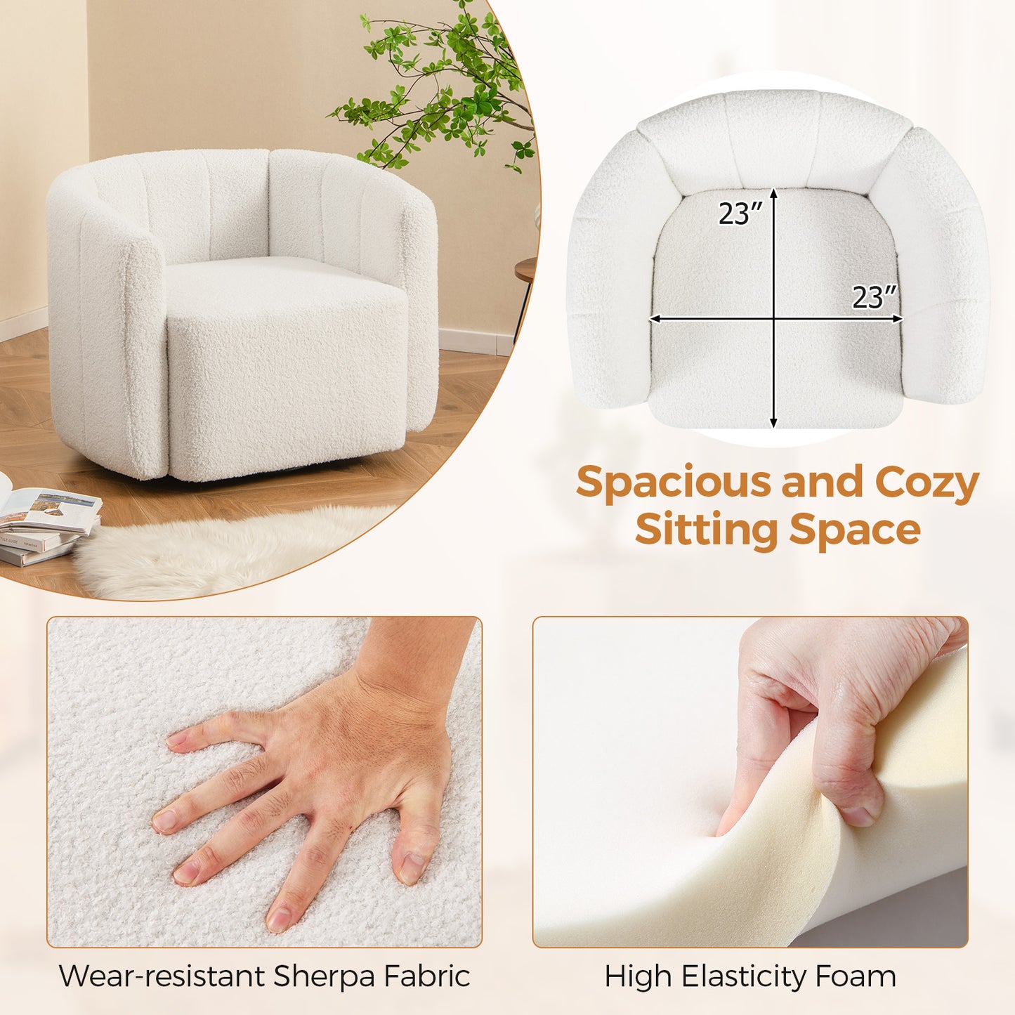 Modern Upholstered Sherpa Accent Chair, Curved Backrest, White Sofas & Loveseats at Gallery Canada