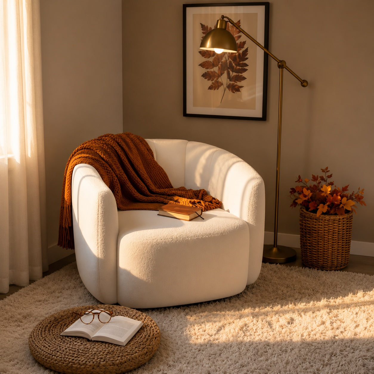 Modern Upholstered Sherpa Accent Chair, Curved Backrest, White Sofas & Loveseats at Gallery Canada