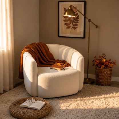 Modern Upholstered Sherpa Accent Chair, Curved Backrest, White Sofas & Loveseats at Gallery Canada