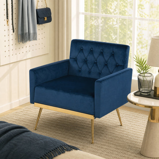 Velvet Upholstered Accent Chair, Button-Tufted Back, Blue Accent Chairs Blue at Gallery Canada