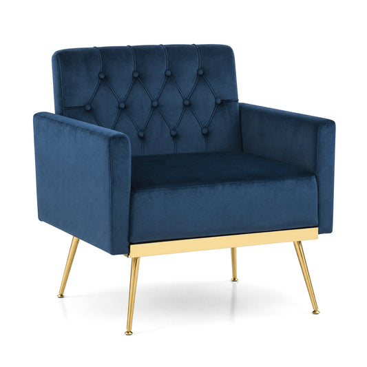 Velvet Upholstered Accent Chair, Button-Tufted Back, Blue Accent Chairs Blue at Gallery Canada