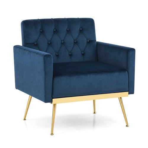 Velvet Upholstered Accent Chair, Button-Tufted Back, Blue