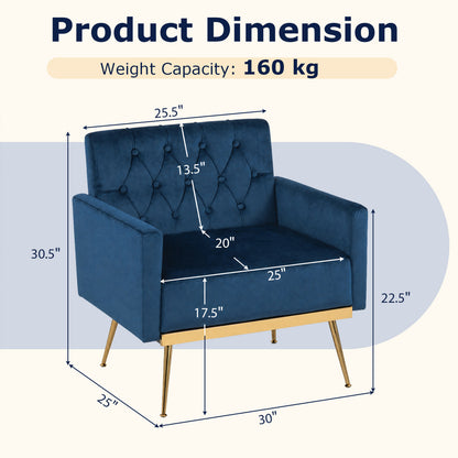 Velvet Upholstered Accent Chair, Button-Tufted Back, Blue