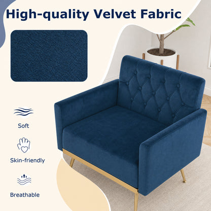 Velvet Upholstered Accent Chair, Button-Tufted Back, Blue