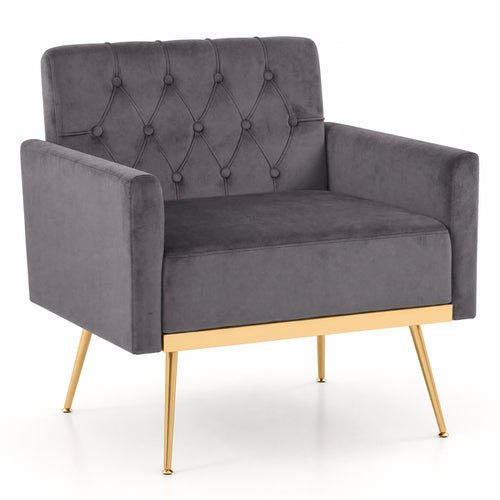 Velvet Upholstered Accent Chair with Button Tufted Back, Gray