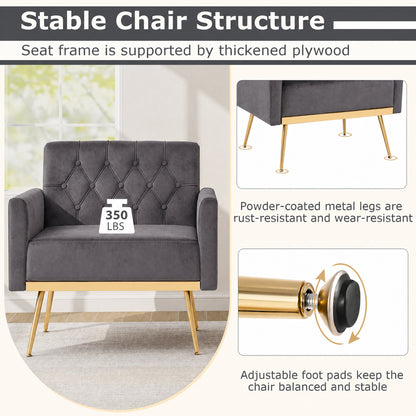 Velvet Upholstered Accent Chair with Button Tufted Back, Gray