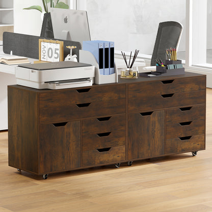 Modern Vertical 5-Drawer Mobile Chest with Door 5 Casters, Brown File Cabinets at Gallery Canada