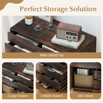 Modern Vertical 5-Drawer Mobile Chest with Door 5 Casters, Brown File Cabinets at Gallery Canada