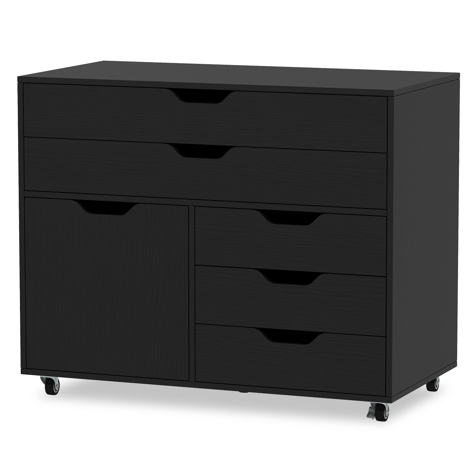 Modern Vertical 5-Drawer Mobile Chest with Door 5 Casters, Black File Cabinets Black at Gallery Canada