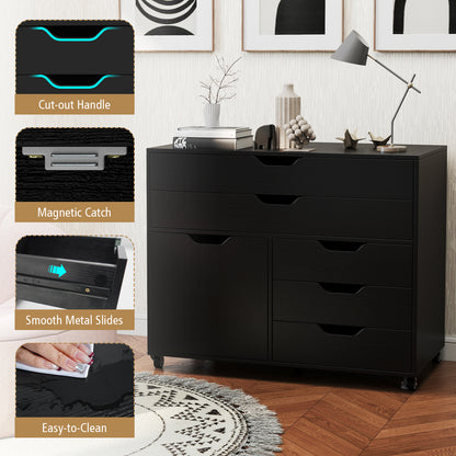 Modern Vertical 5-Drawer Mobile Chest with Door 5 Casters, Black File Cabinets at Gallery Canada