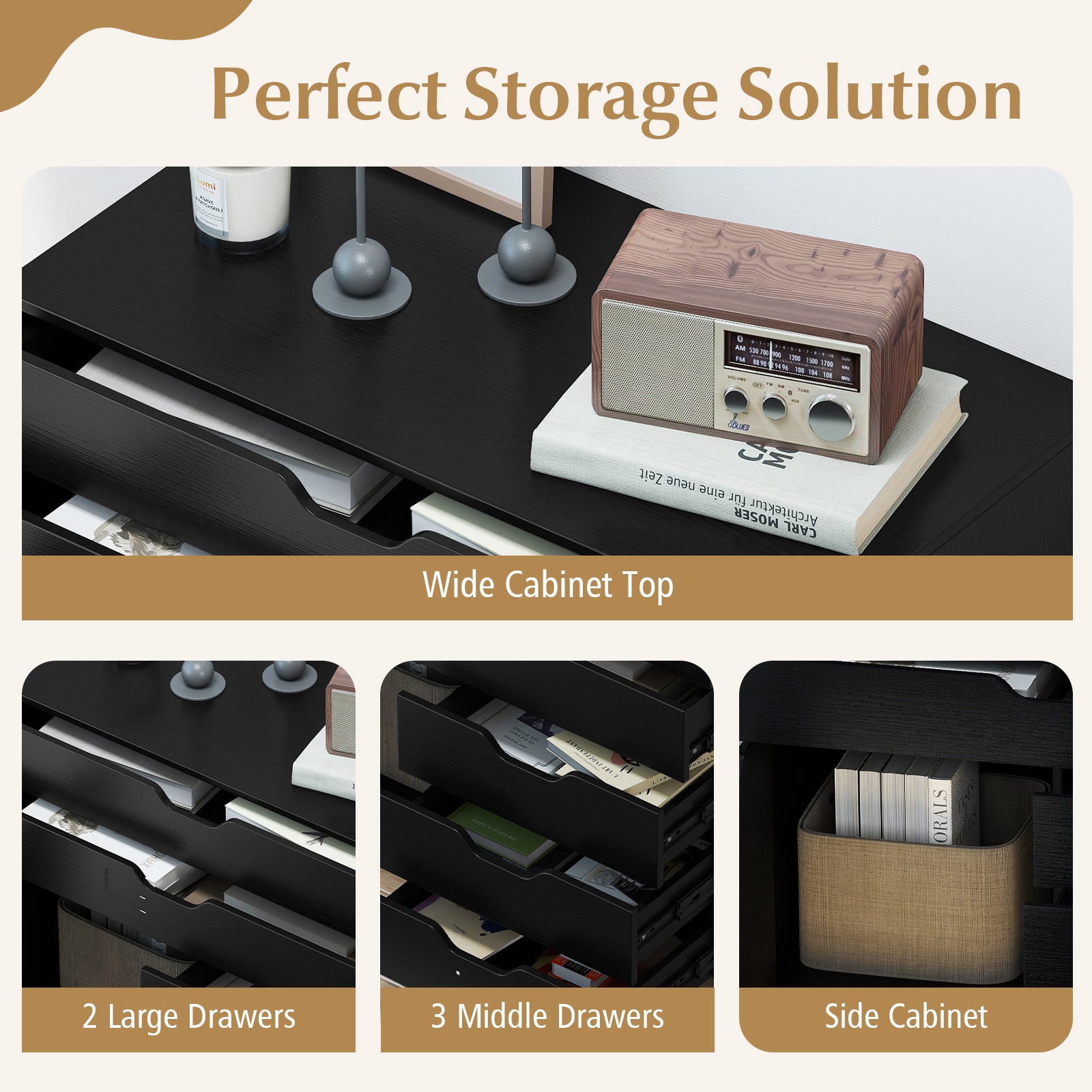 Modern Vertical 5-Drawer Mobile Chest with Door 5 Casters, Black File Cabinets at Gallery Canada