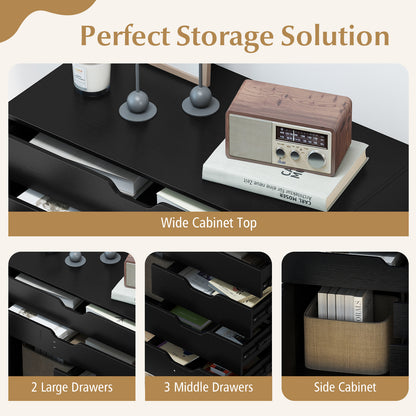 Modern Vertical 5-Drawer Mobile Chest with Door 5 Casters, Black File Cabinets at Gallery Canada