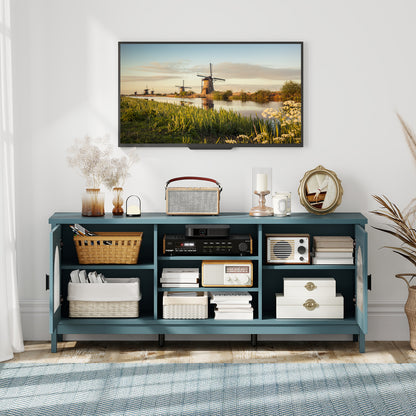 Modern Vintage TV Cabinet with Adjustable Shelves and 2 Cable Holes for TVs up to 65 Inches, Turquoise Entertainment Centers & TV Stands at Gallery Canada