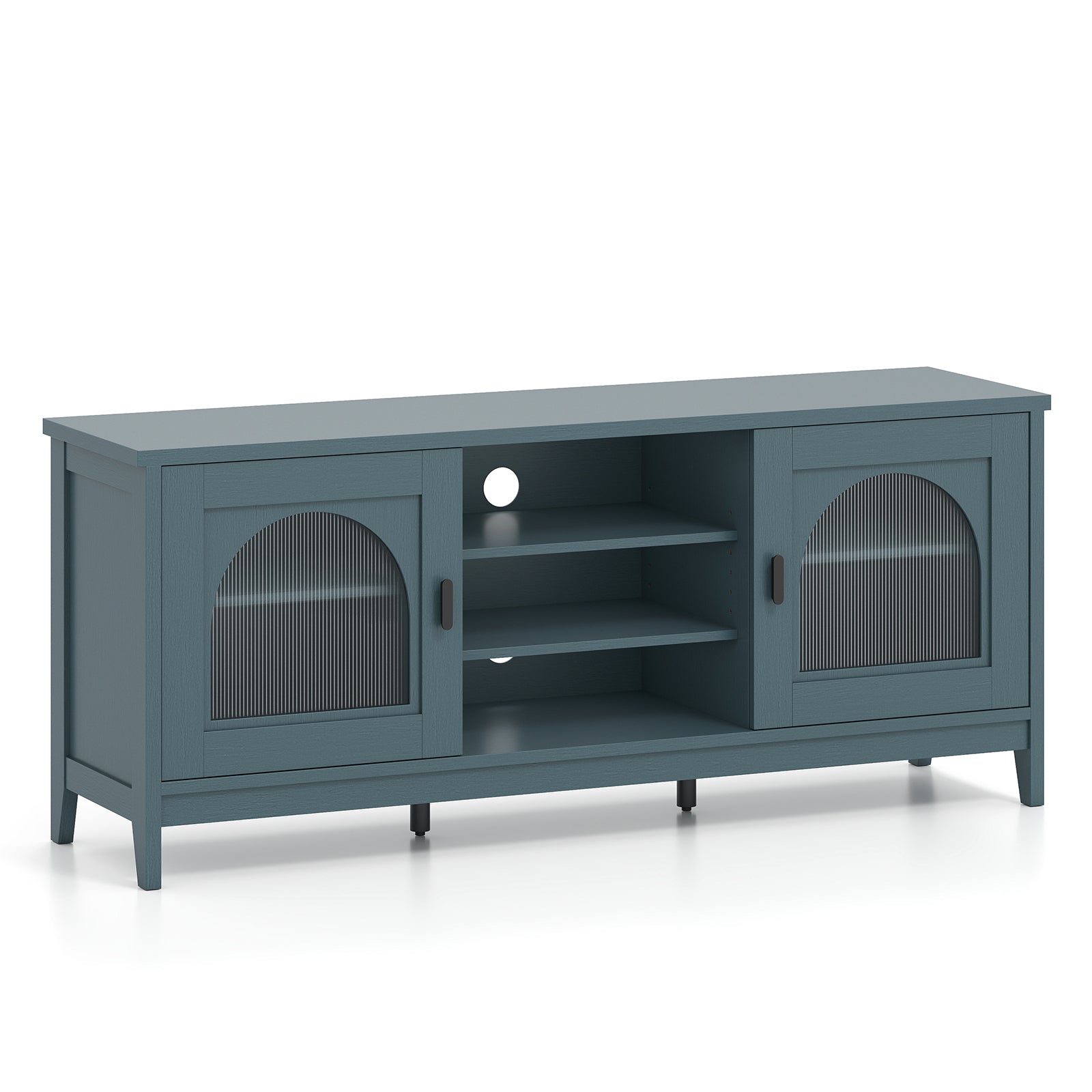 Modern Vintage TV Cabinet with Adjustable Shelves and 2 Cable Holes for TVs up to 65 Inches, Turquoise Entertainment Centers & TV Stands at Gallery Canada