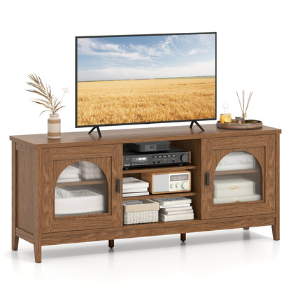 Modern Vintage TV Cabinet with Adjustable Shelves and 2 Cable Holes for TVs up to 65 Inches, Walnut Entertainment Centers & TV Stands at Gallery Canada
