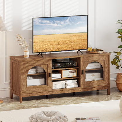 Modern Vintage TV Cabinet with Adjustable Shelves and 2 Cable Holes for TVs up to 65 Inches, Walnut Entertainment Centers & TV Stands at Gallery Canada