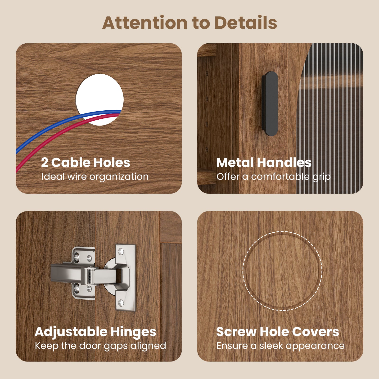 Modern Vintage TV Cabinet with Adjustable Shelves and 2 Cable Holes for TVs up to 65 Inches, Walnut Entertainment Centers & TV Stands at Gallery Canada