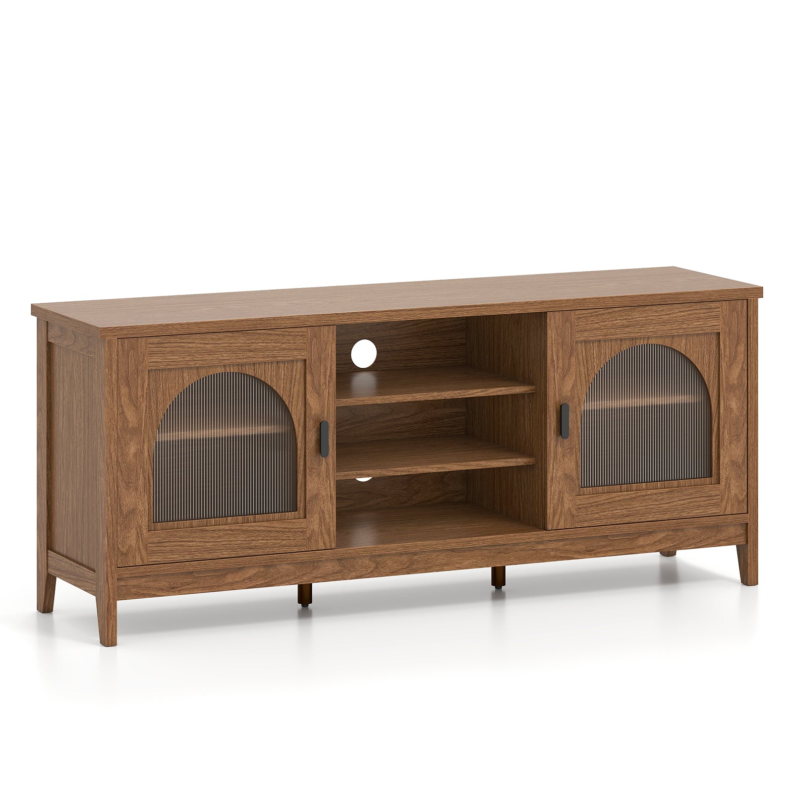 Modern Vintage TV Cabinet with Adjustable Shelves and 2 Cable Holes for TVs up to 65 Inches, Walnut Entertainment Centers & TV Stands Walnut at Gallery Canada