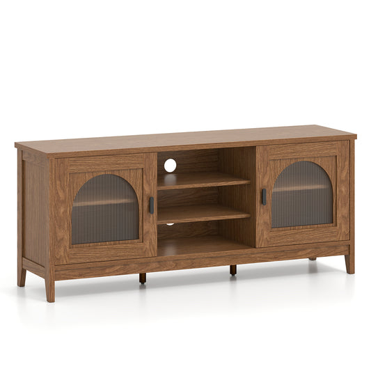 Modern Vintage TV Cabinet with Adjustable Shelves and 2 Cable Holes for TVs up to 65 Inches, Walnut Entertainment Centers & TV Stands Walnut at Gallery Canada