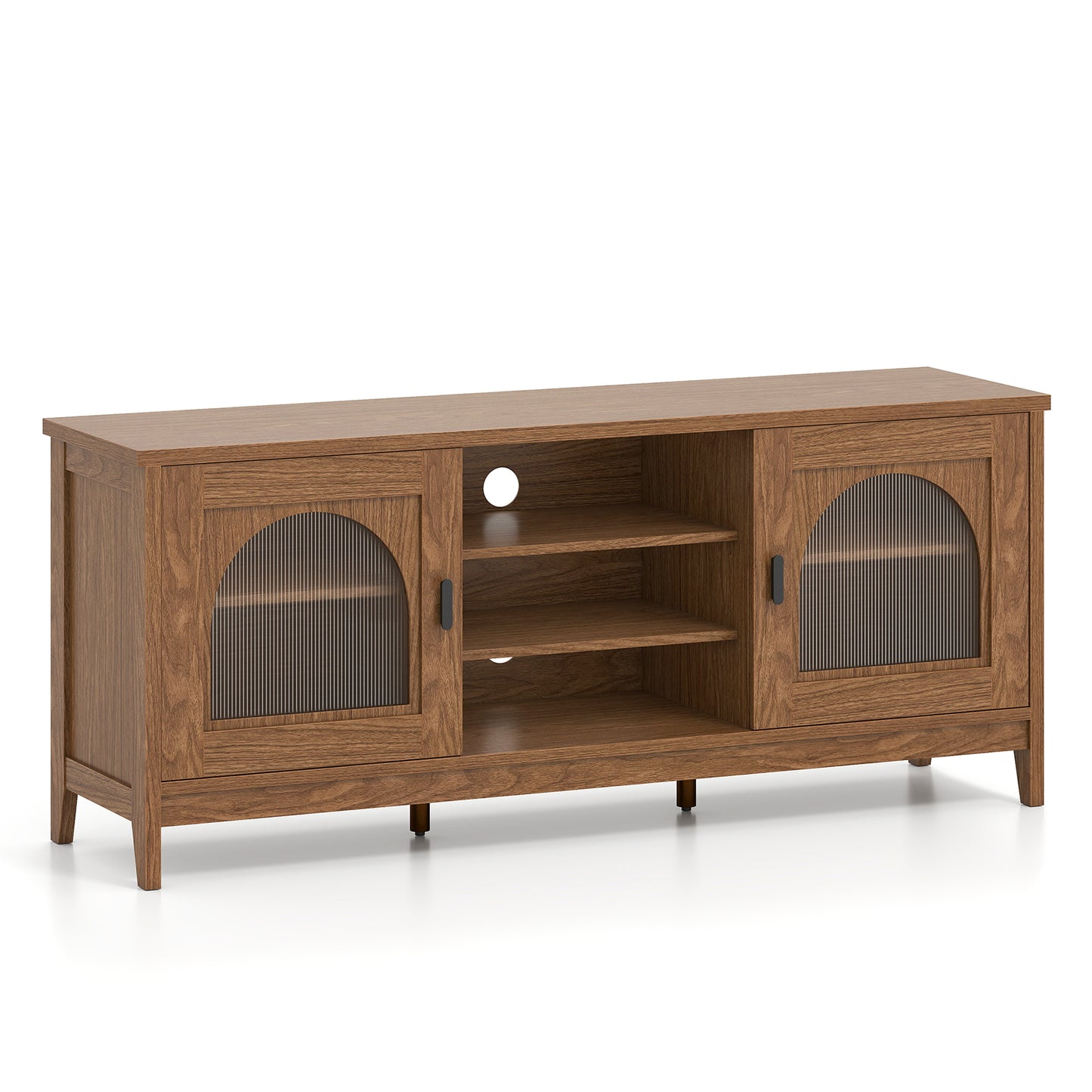 Modern Vintage TV Cabinet with Adjustable Shelves and 2 Cable Holes for TVs up to 65 Inches, Walnut Entertainment Centers & TV Stands at Gallery Canada