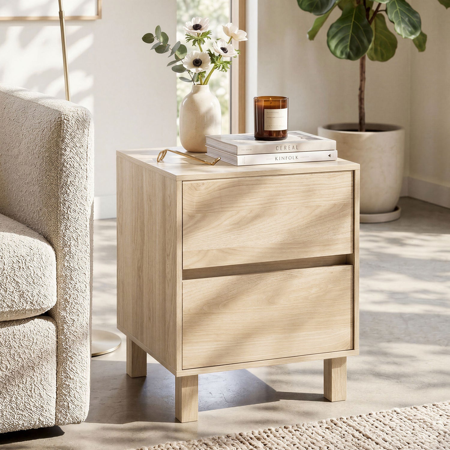 Modern Wooden End Table with 2 Storage Drawers, Natural End & Side Tables at Gallery Canada