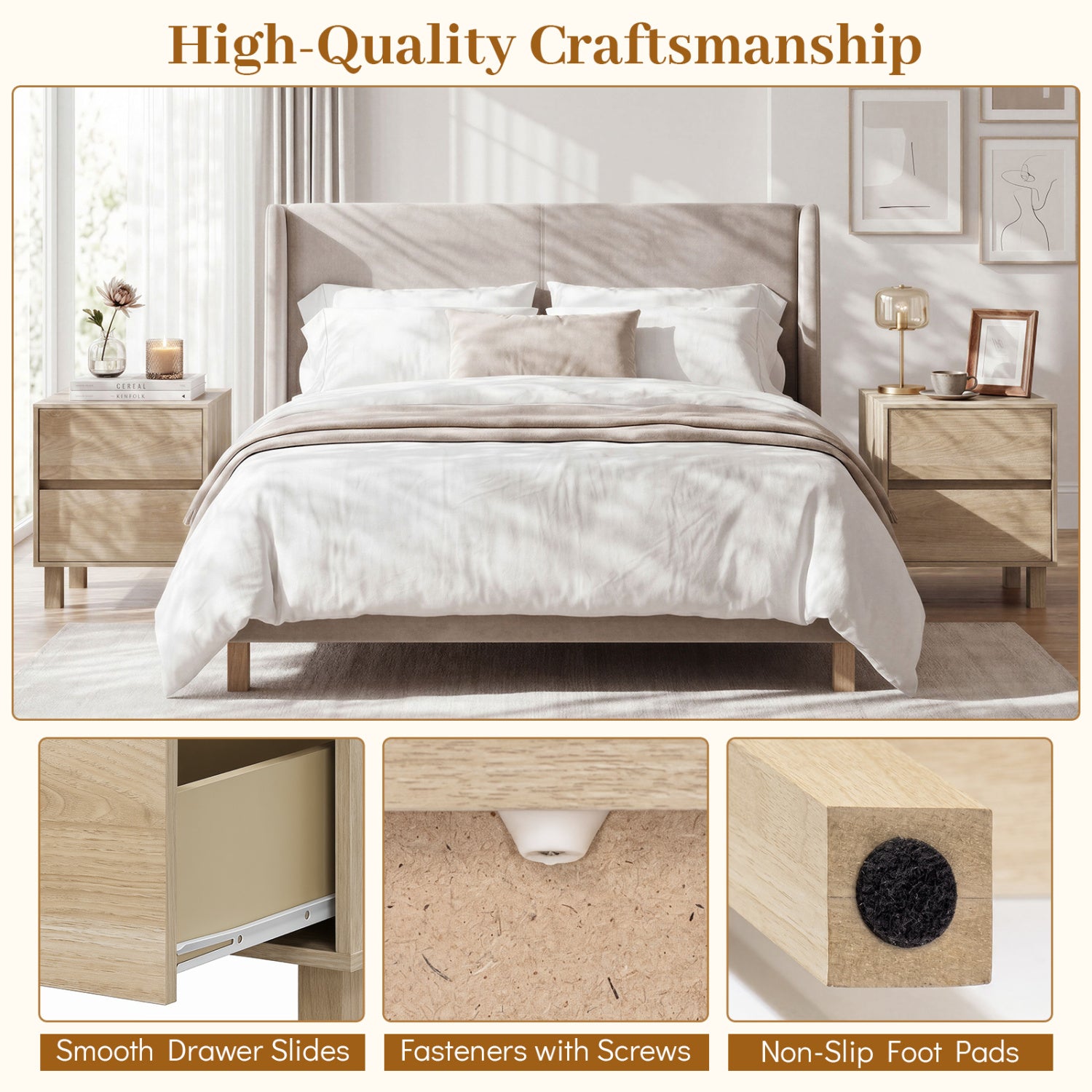 Modern Wooden End Table with 2 Storage Drawers, Natural End & Side Tables at Gallery Canada