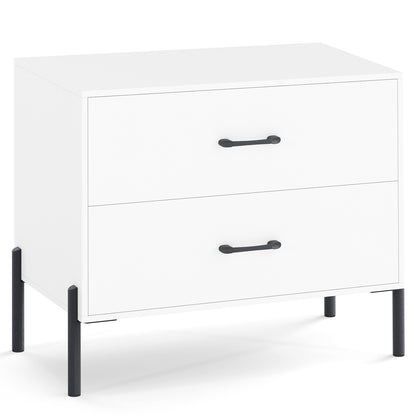 Modern Wooden 2-Drawer Nightstand with Metal Legs and Handles, White Nightstands White at Gallery Canada