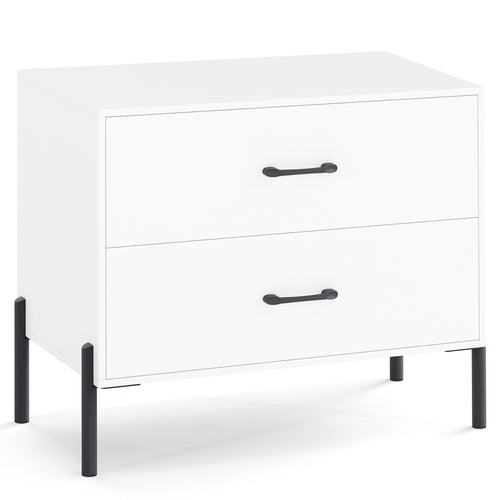 Modern Wooden 2-Drawer Nightstand with Metal Legs and Handles, White