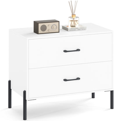 Modern Wooden 2-Drawer Nightstand with Metal Legs and Handles, White Nightstands at Gallery Canada