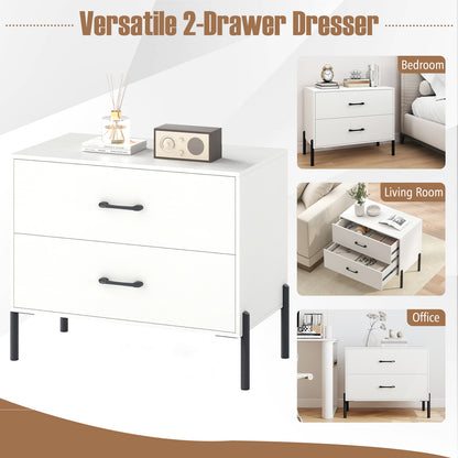 Modern Wooden 2-Drawer Nightstand with Metal Legs and Handles, White Nightstands at Gallery Canada