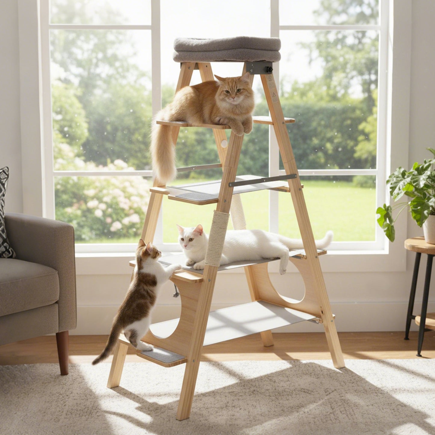 Modern Wooden Cat Tree, Foldable Cat Climbing Furniture, Gray Cat Trees Condos & Scratchers at Gallery Canada